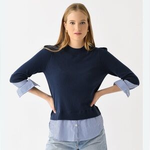 NEW J. SOCIETY striped layered mock in navy XS